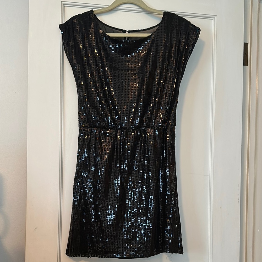 Annabella Black Sequin Ruched Mini Dress